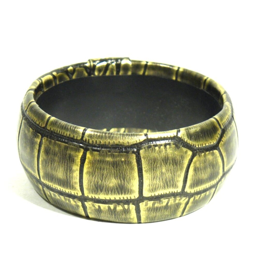 Vintage Chunky Bangle Bracelet Faux Snakeskin Alligator Black Gold Wide